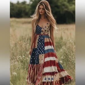 Patriotic Patchwork Maxi Dress